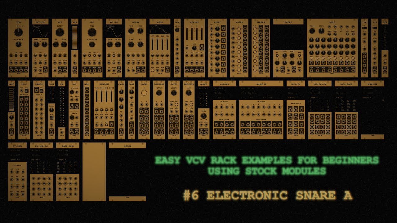 easy VCV Rack examples for beginners using stock modules - 6. electronic snare A