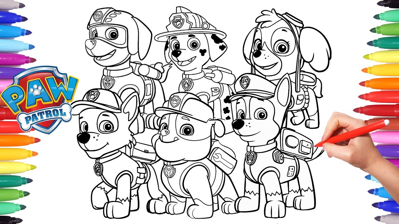 PAW PATROL Coloring Book | How to Draw Paw Pups for Kids | Chase Marshall Rocky Skye Rubble Zuma