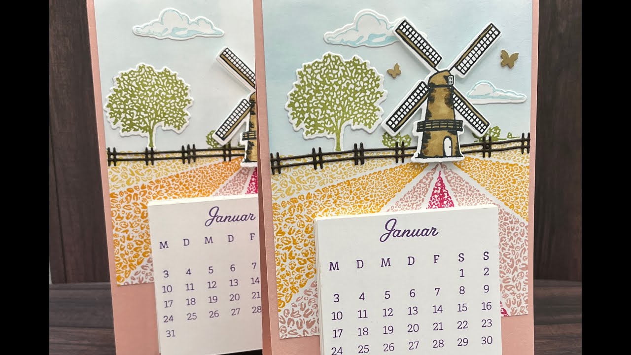 Tischkalender basteln mit Produktpaket Tulip Fields u. dem Stempelset kreative Tage von Stampin‘ Up!