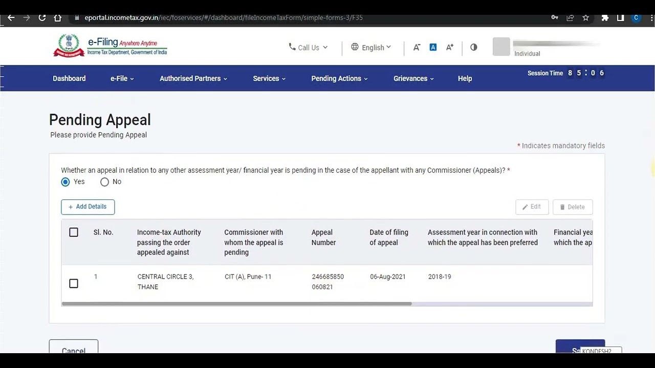 How to fill Online Live Form 35 for Filing CIT (A) at New Income Tax Portal of Income Tax of India