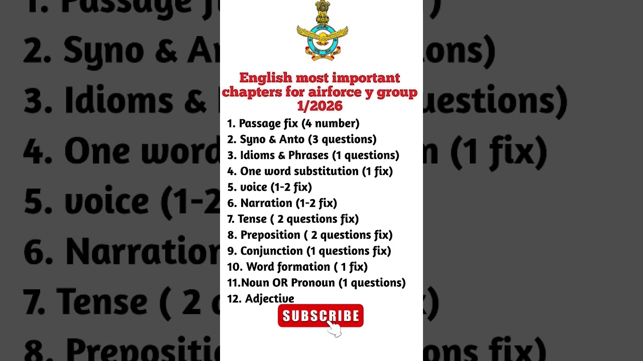 Airforce agniveer x and y group english syllabus 1/2026 #shorts