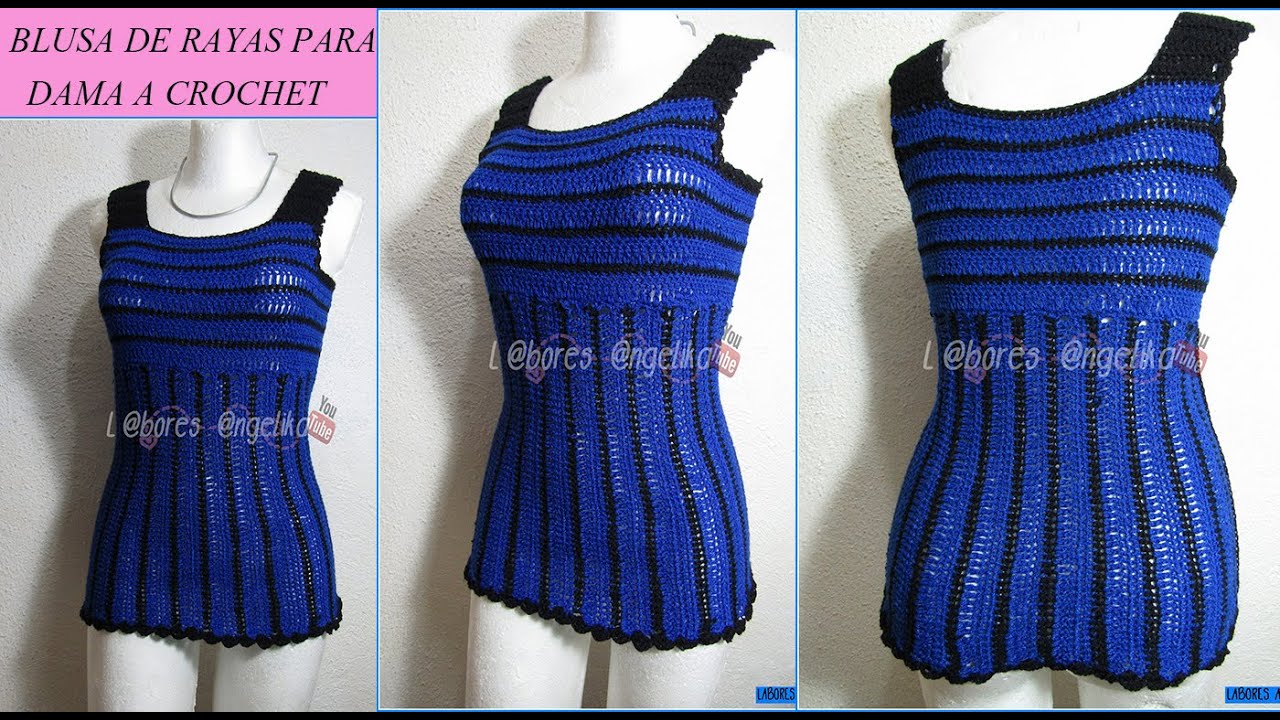 BLUSA DE RAYAS PARA DAMA TEJIDA A CROCHET | Labores Angélika |