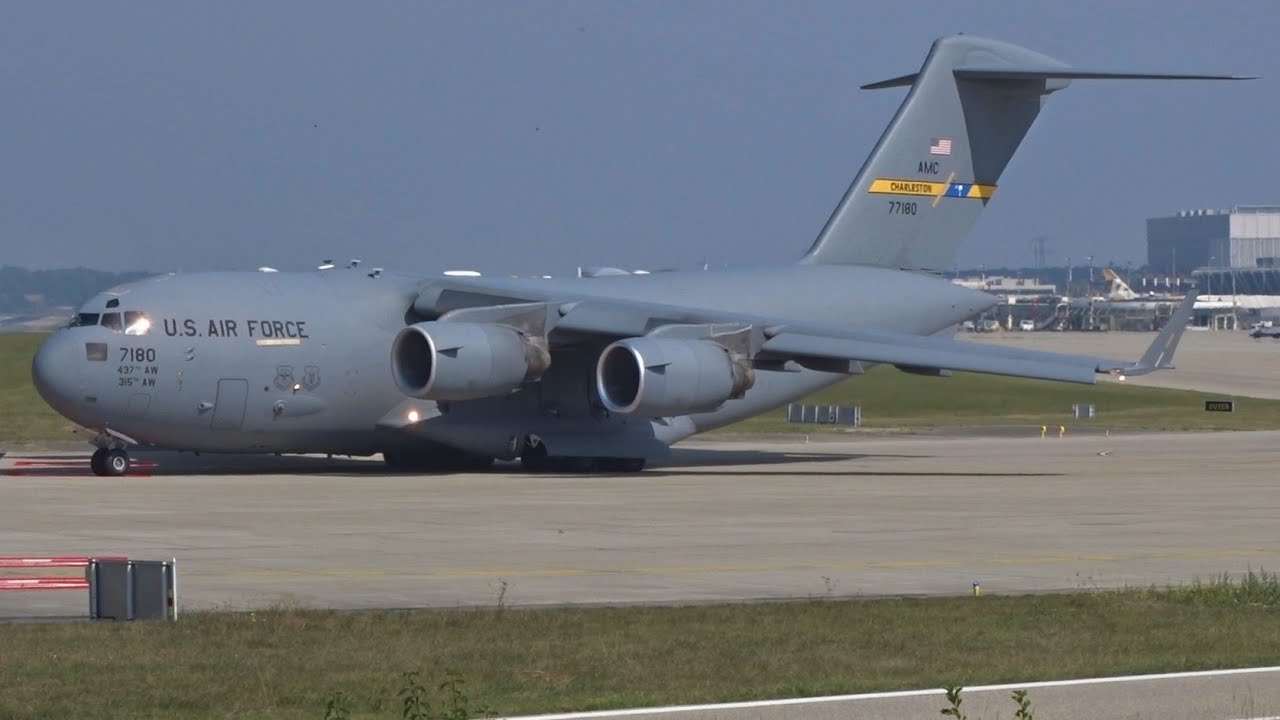 *RARE* U.S. Air Force Boeing C-17 Globemaster takeoff at Geneva/GVA/LSGG