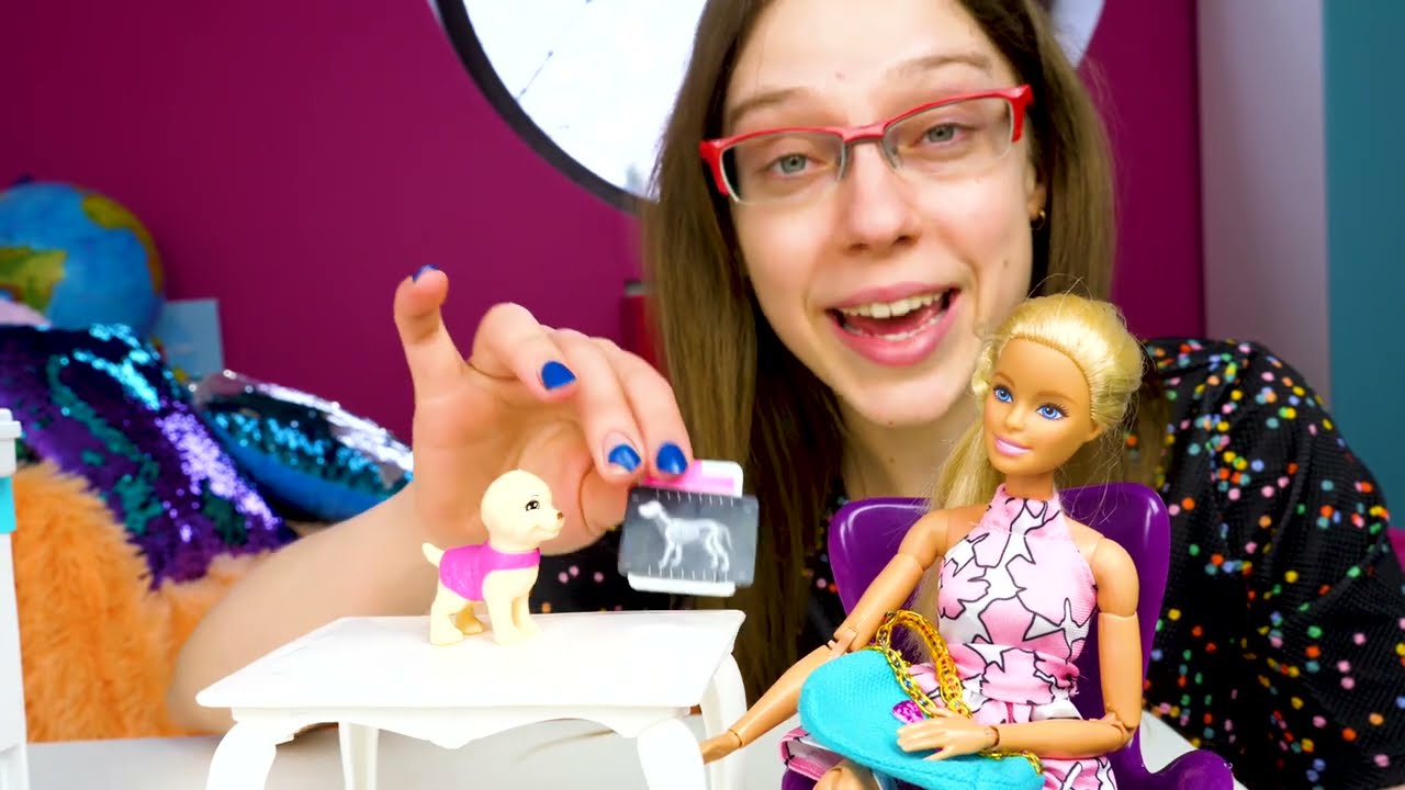 Barbie-nukke & lelukoira eläinlääkärissä. Nuket ja lelut.