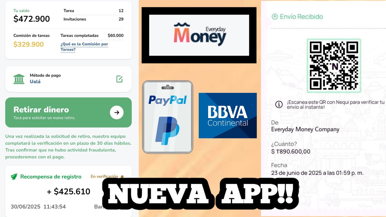 NUEVA APP!! 😱 [Money Everyday] Aplicaci&oacute;n Para GANAR DINERO a PAYPAL, BBVA, MODO y Ual&aacute;