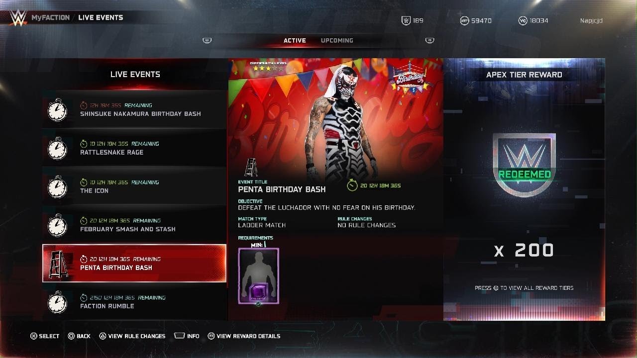 WWE 2K25 Penta Birthday Bash MyFACTION Live Event All Rewards