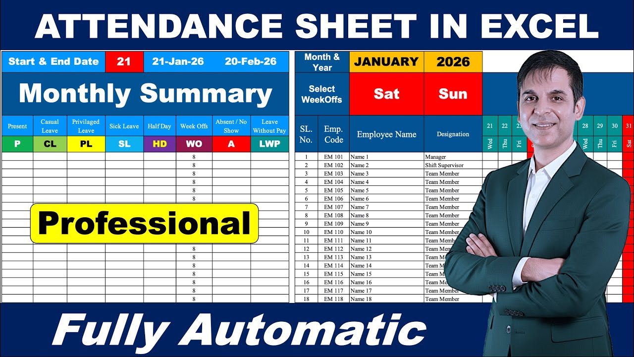 Professional 🔥 Attendance Sheet | Attendance Sheet in Excel | MS Excel