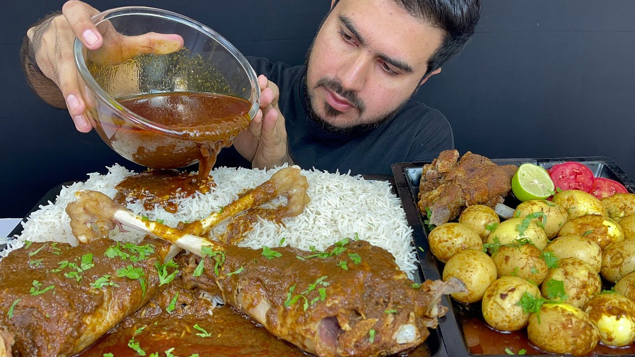 ASMR; EATING 2 SPICY MUTTON LEGS WITH EXTRA GRAVY+20 EGGS+RICE || REAL MUKBANG(NO TALKING)