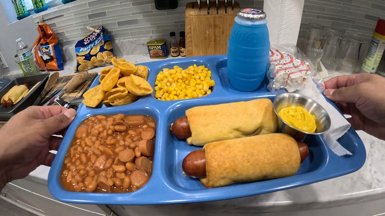 POV 4k Recreating 1990s School Cafeteria Lunch Corn Dog Wraps ASMR