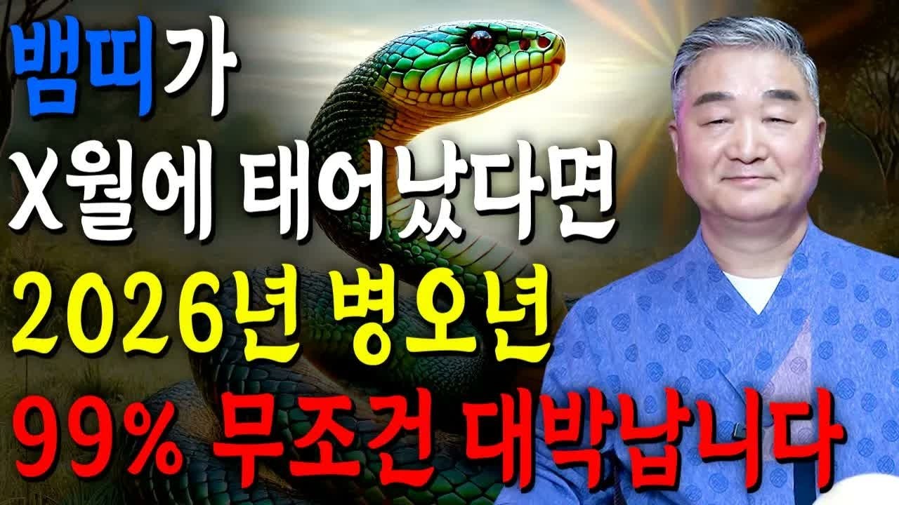 [2026년 병오년 뱀띠운세] 뱀띠 생일이 X월이라면 100% 대박납니다! 금전·귀인·문서운 모두 터지는 대운! 53·65·77·89·01년생 뱀띠 신년운세 필수시청