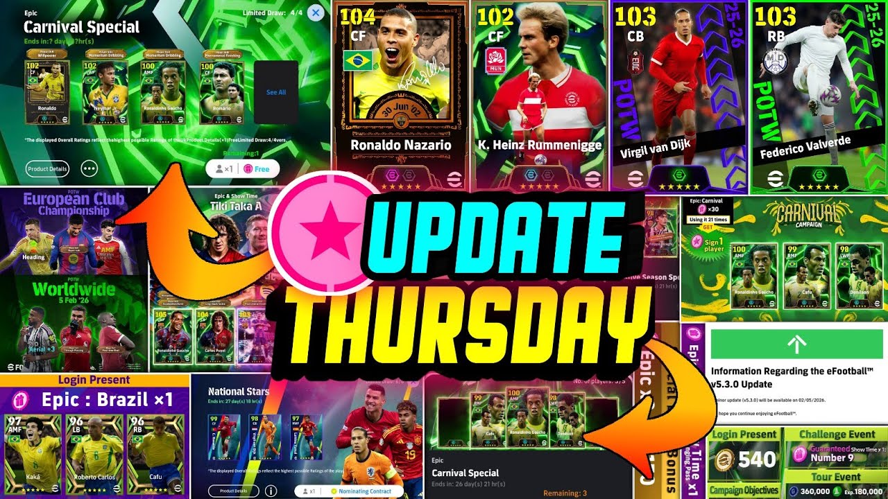 eFootball 2026 New v5.3.0 Update! Free Epic 😍 New Treasure Link, Thursday Potw & Free Coins Campaign