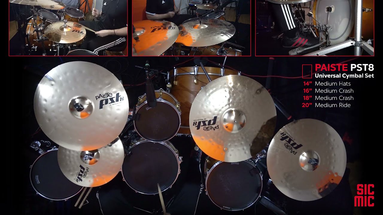 PAISTE PST8 Universal Cymbal Set 14” Medium Hats; 16" & 18" Crash and 20" Ride. Reflector Pack. 2002