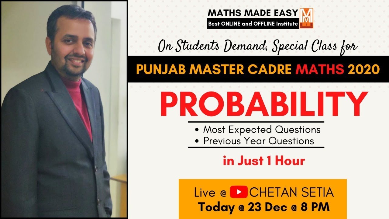 Master Cadre Math/Science 2025 | Probability | Most Expected Questions Chetan Setia Best Lecture