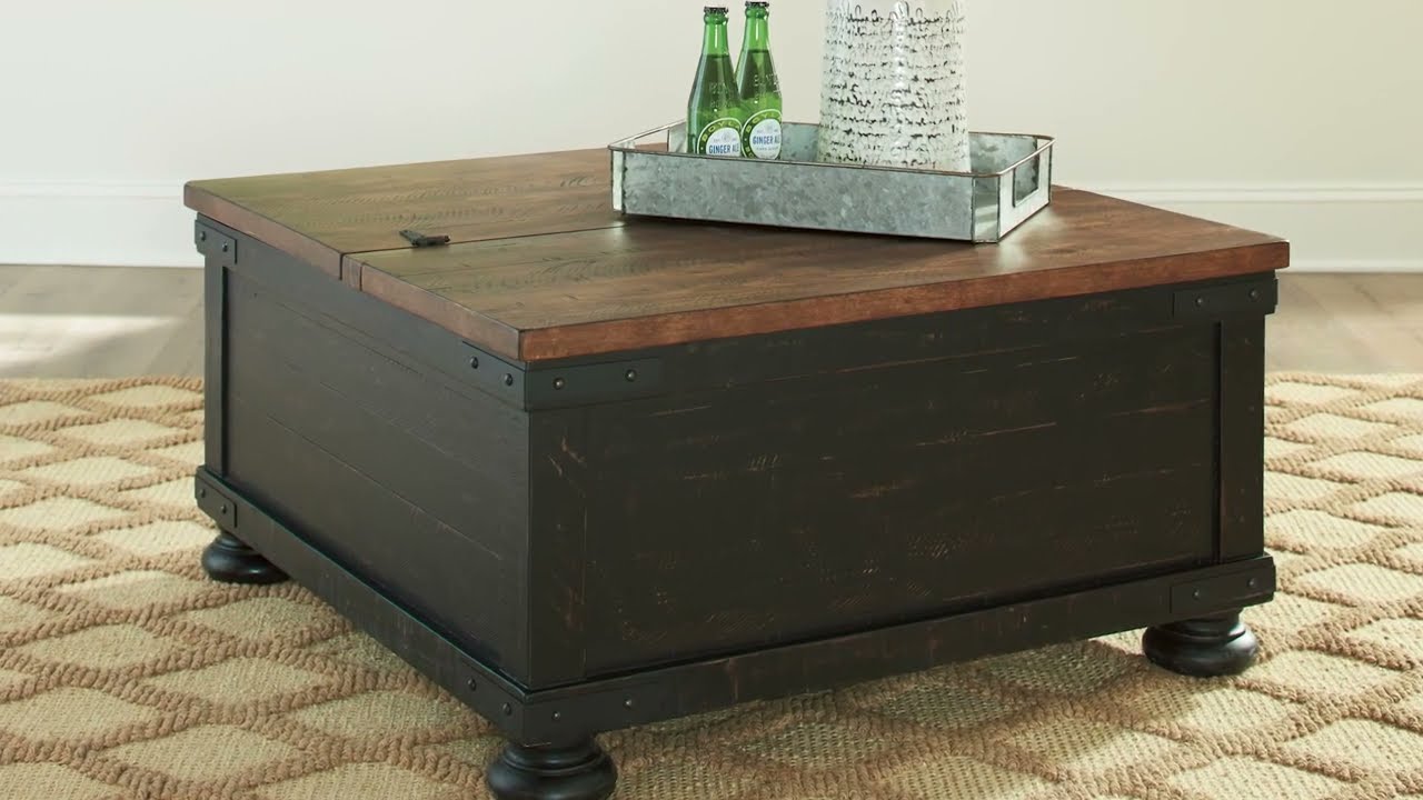 Valebeck Black and Brown Square Lift Top Cocktail Table