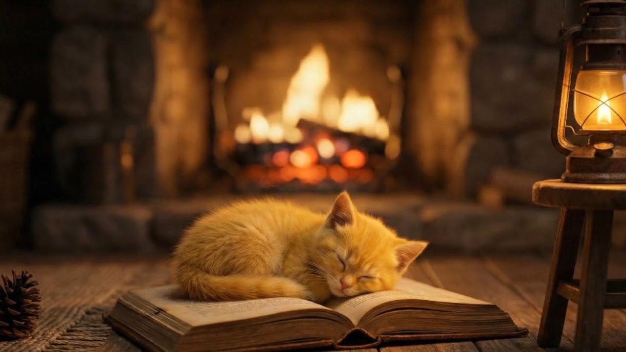 This Sleepy Kitten by the Fireplace Will Melt Your Stress Away.