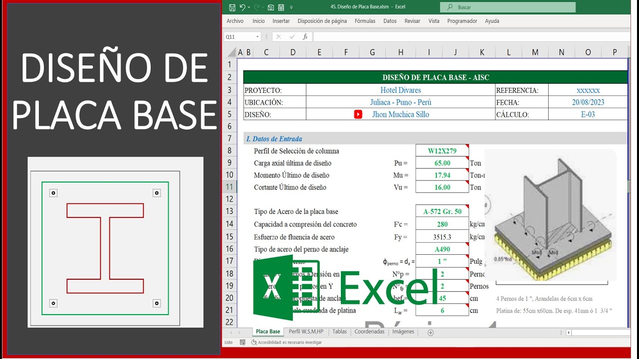 Diseño de Placa Base - Estructuras metálicas AISC (plantilla excel profesional)