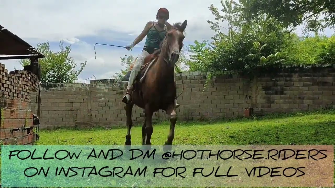 Cruel horse riding by woman 