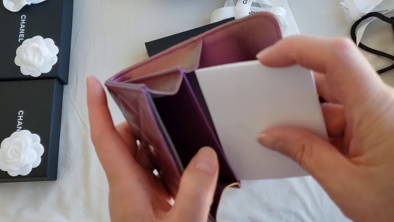 Chanel Unboxing IRIDESCENT PURPLE Card Holder Large Flap Comparisons to Small and Classic Wallet