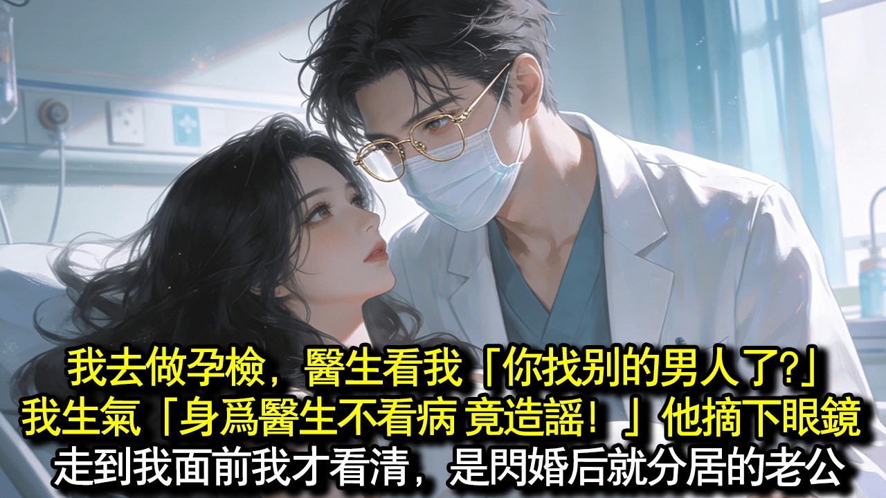 我挺著五個月孕肚去做孕檢，醫生看我一眼「你找別的男人了?」我生氣：「身為醫生不看病，竟造謠！」他摘下眼鏡，走到我面前，我這才看清。是我那閃婚後就分居兩地的怨種老公。#完結 #愛情 #故事
