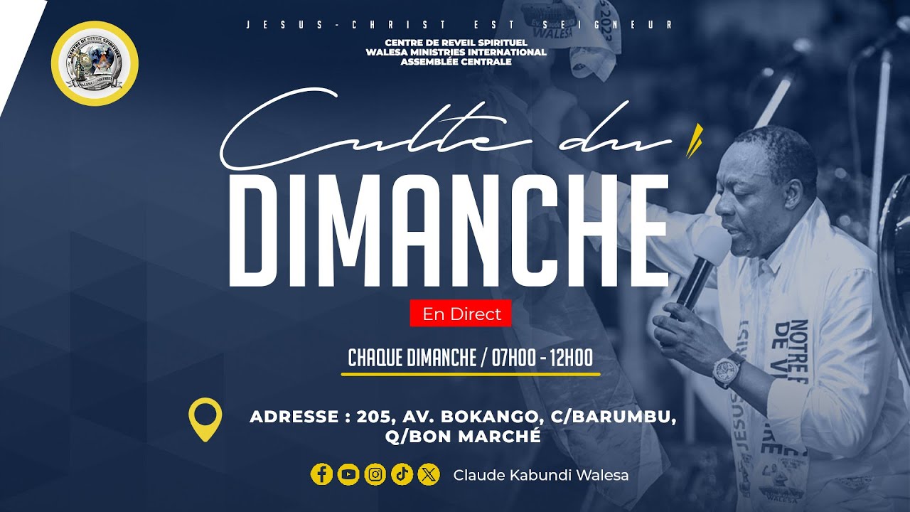 Direct : 𝐂𝐔𝐋𝐓𝐄 𝐃𝐔 𝐃𝐈𝐌𝐀𝐍𝐂𝐇𝐄 𝟐𝟐 𝐒𝐄𝐏𝐓 𝟐𝟎𝟐𝟒 AVEC (𝐄́𝐯. 𝐂𝐥𝐚𝐮𝐝𝐞 𝐊𝐚𝐛𝐮𝐧𝐝𝐢 𝐖𝐚𝐥𝐞𝐬𝐚)