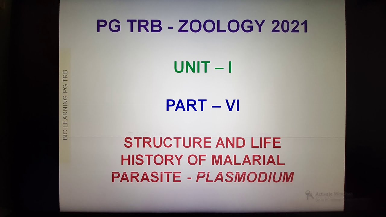 PG TRB ZOOLOGY UNIT 1 PART 6 PLASMODIUM LIFE CYCLE