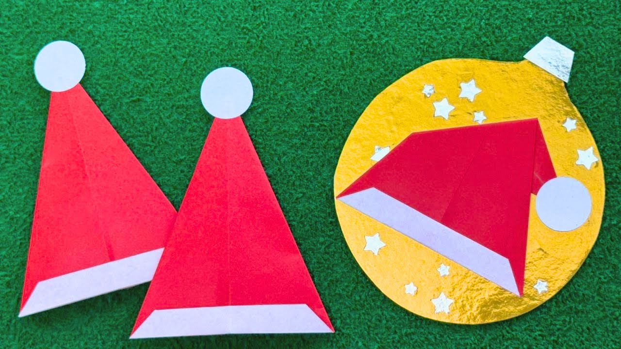 GORRO DO PAPAI NOEL DE ORIGAMI - SANTA`S HAT ORIGAMI - PASSO A PASSO DA DOBRADURA DE PAPEL
