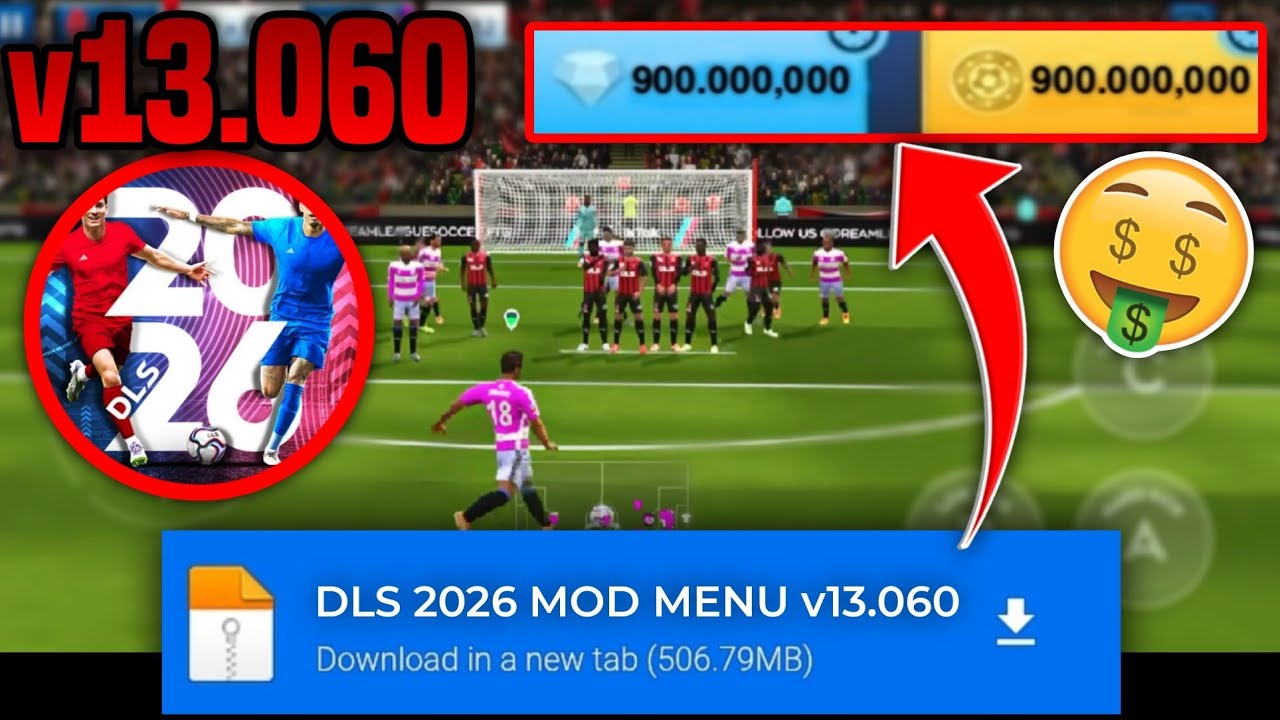 DLS 26 MOD APK 13.060 DINHEIRO INFINITO ATUALIZADO VIA MEDIAFIRE MOD MENU DREAM LEAGUE SOCCER 2026 🤑