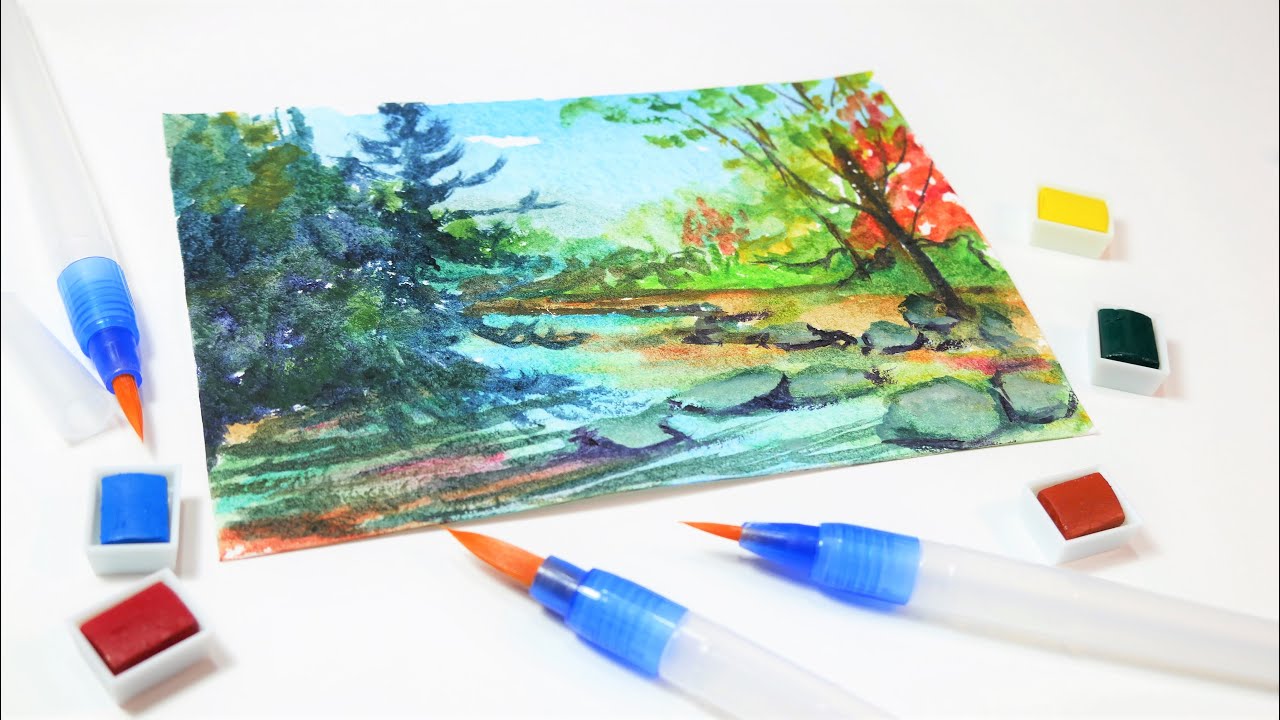 Easy Wooded Stream Watercolor Tutorial for Beginners