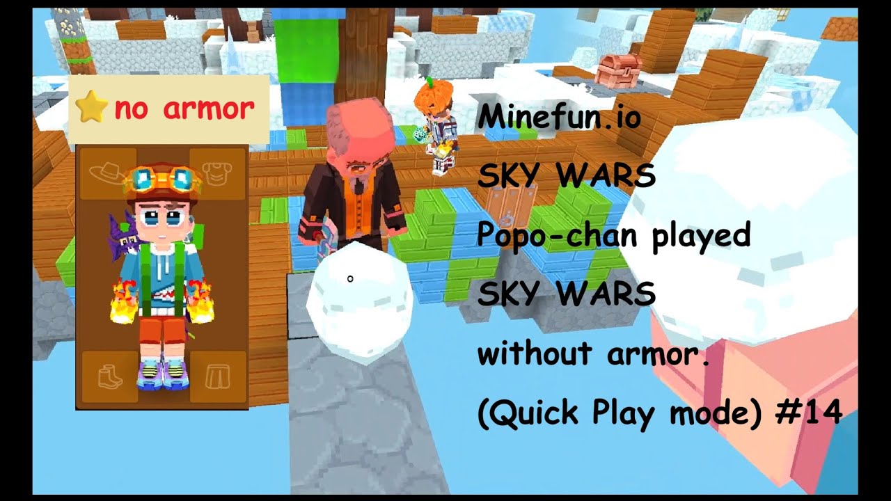Minefun.io SKY WARS Popo-chan tried to see how many consecutive wins without armor. 装備なしで何連勝できるのか？