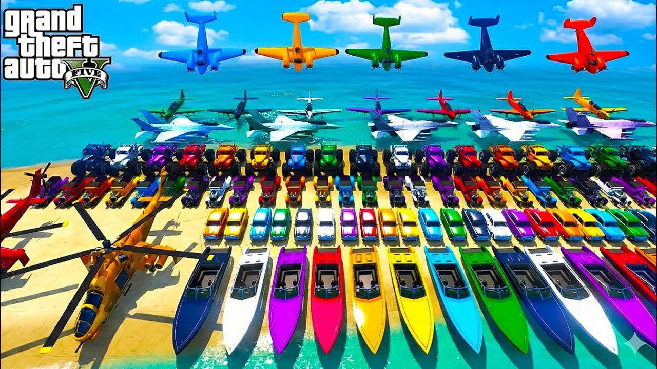 GTA V Mods Super Stunt Car Racing Challenge By SPIDER-MAN With Amazing Super Car Planes and Boats