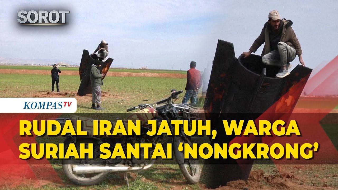 Tak Biasa! Momen Warga Suriah Santai Nongkrong di Atas Bangkai Rudal Iran
