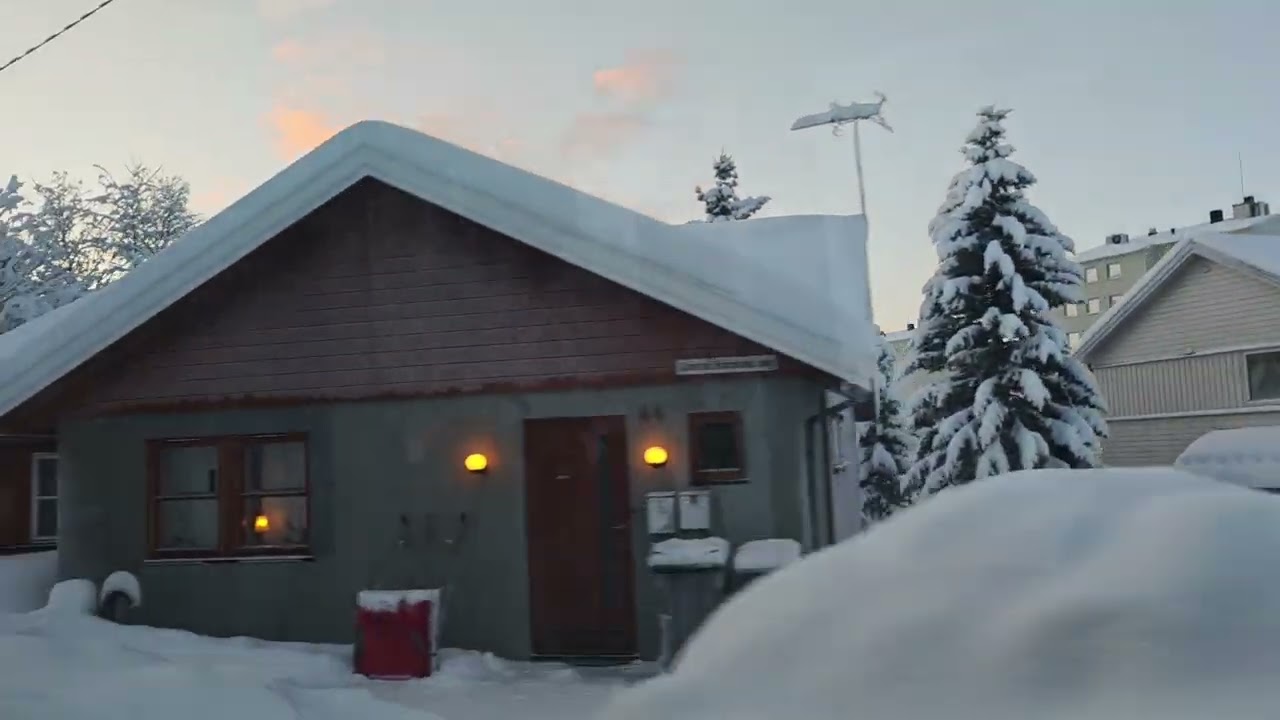 ❄️🏠🚌 #WinterFairyTale #Norway #BusRide #SnowCovered #Road #CityLife
