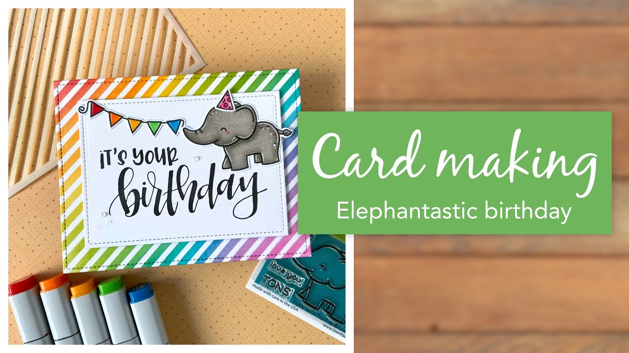 Simple RAINBOW striped birthday card with Lawn Fawn