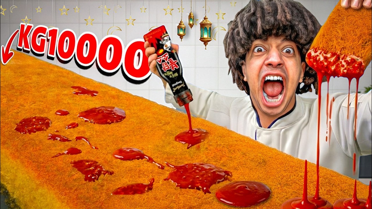 صنعت أكبر صينيه كنافه بصوص الكورى الحار ( أقوى مقلب ) 😱