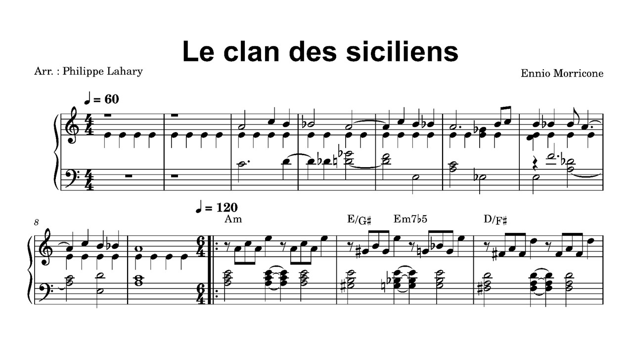 Le clan des Siciliens - Sheet music piano solo (Ennio Morricone)