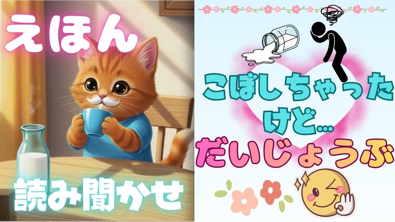 【絵本 読み聞かせ】ネコのミック、こぼしちゃったけど…だいじょうぶ🐱💧失敗しても心がほっとするやさしいおはなし｜寝かしつけにもおすすめ🌙