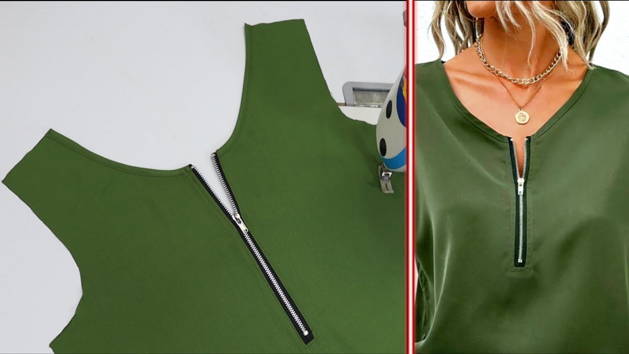 Sewing for beginners, How to sew a zipper on the neck, Sewing tips and tricks ( DIY Sewing Tricks )