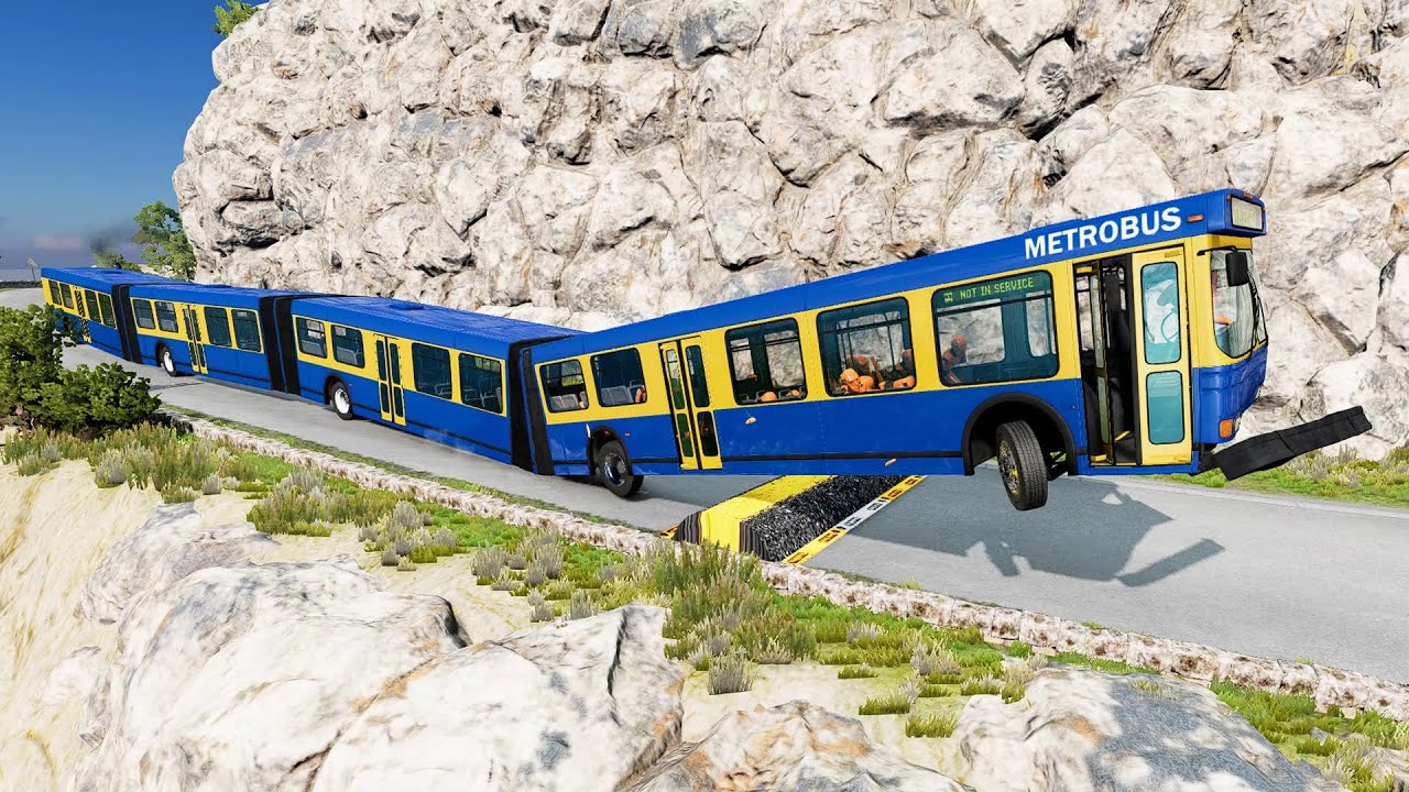 Long Bus, City Bus And School Bus Vs Massive Speed Bumps #4 - BeamNG.Drive
