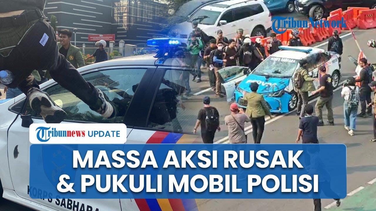 Detik-detik Massa Aksi Ngamuk Pukul dan Hancurkan Mobil Polisi di Kawasan Polda Metro Jaya