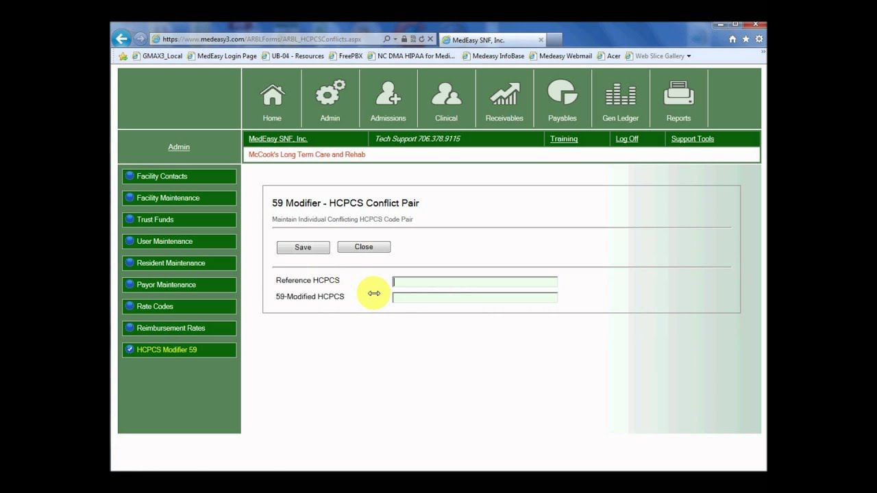 Admin - HCPCS Modifier 59 Conflicts
