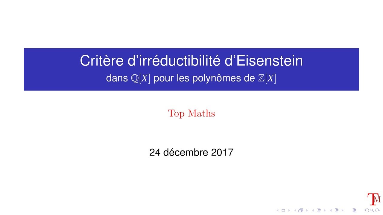 Le critère d'Eisenstein