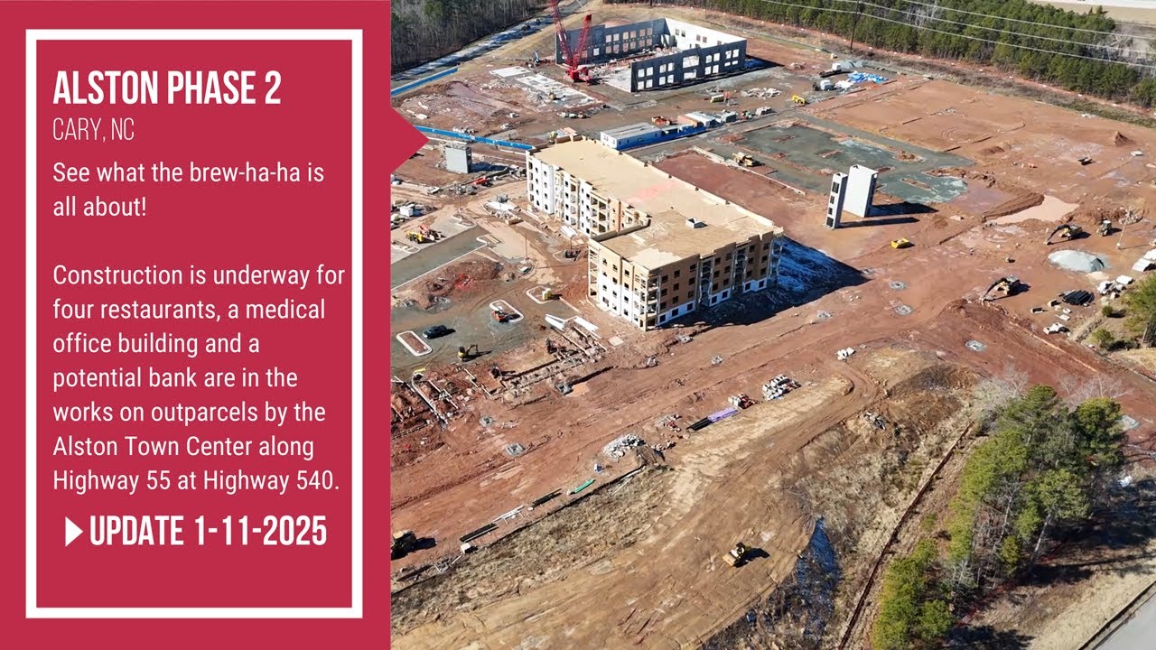 Fly with us over the booming new development across from Alston Town Center in Cary, NC!