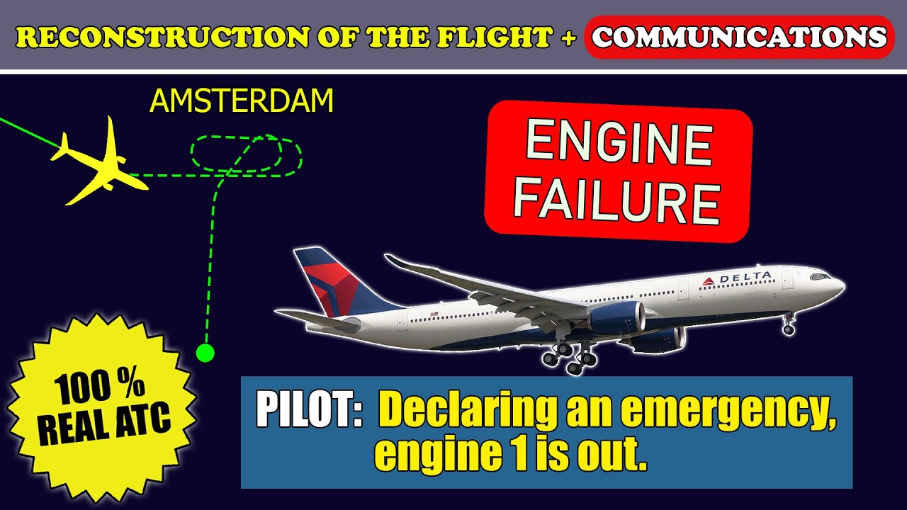 Отказ двигателя. Двигатель не работает. Аварийная посадка | Delta Airbus A-330-900 | Амстердам, С...