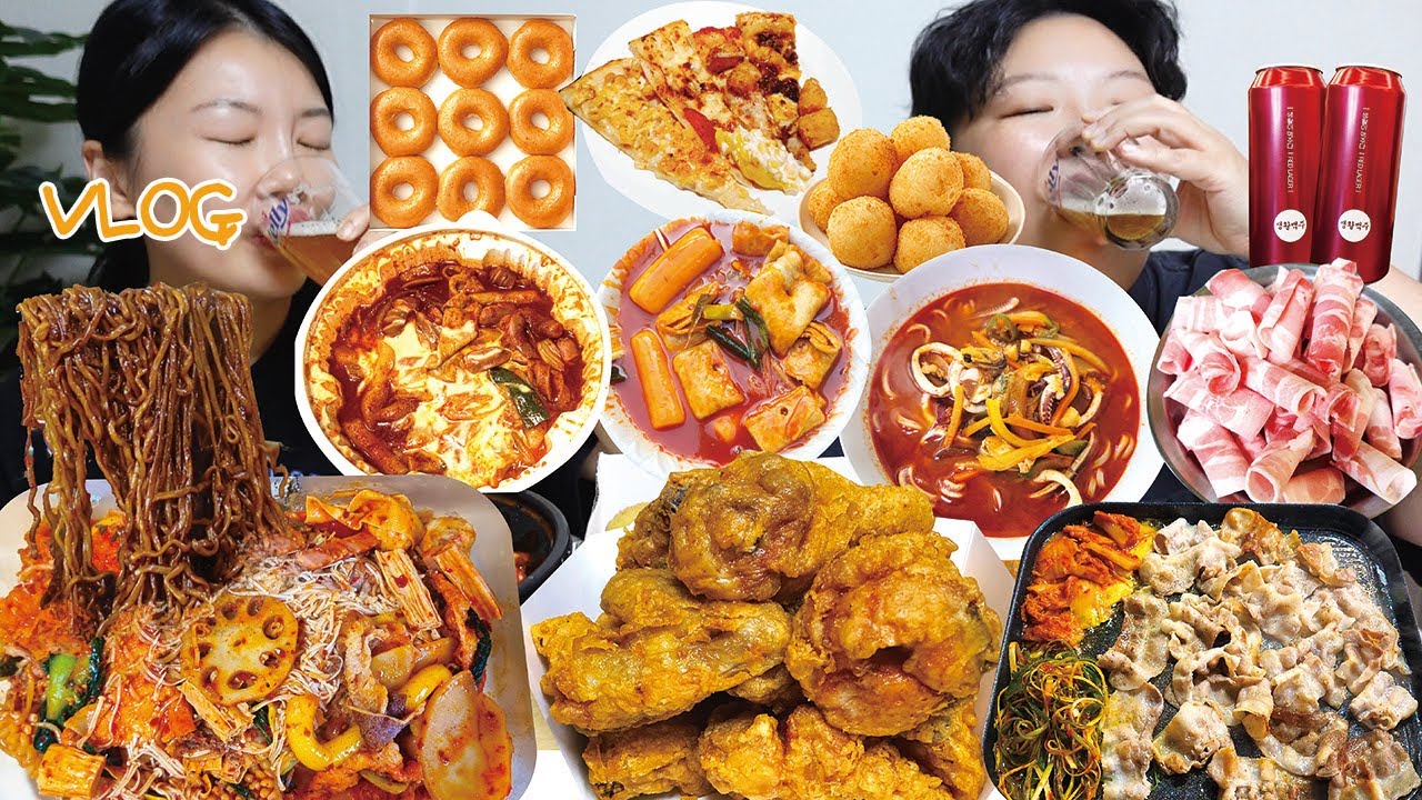 먹방 브이로그 | 나는솔로 보면서 우린 술로🍻 마라샹궈 엽기닭볶음탕 짜파게티 피자몰 크리스피크림도넛 삼겹살+소주 후라이드치킨 떡볶이 짬뽕 계란볶음밥 Mukbang VLOG