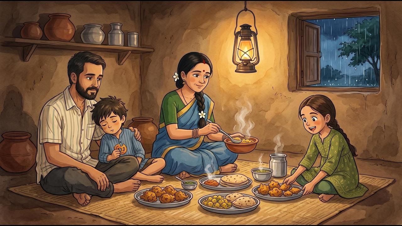Monsoon Evening Feast in an Indian Village | Maa Ke Haath Ka Pakora & Jalebi | Ghibli ASMR
