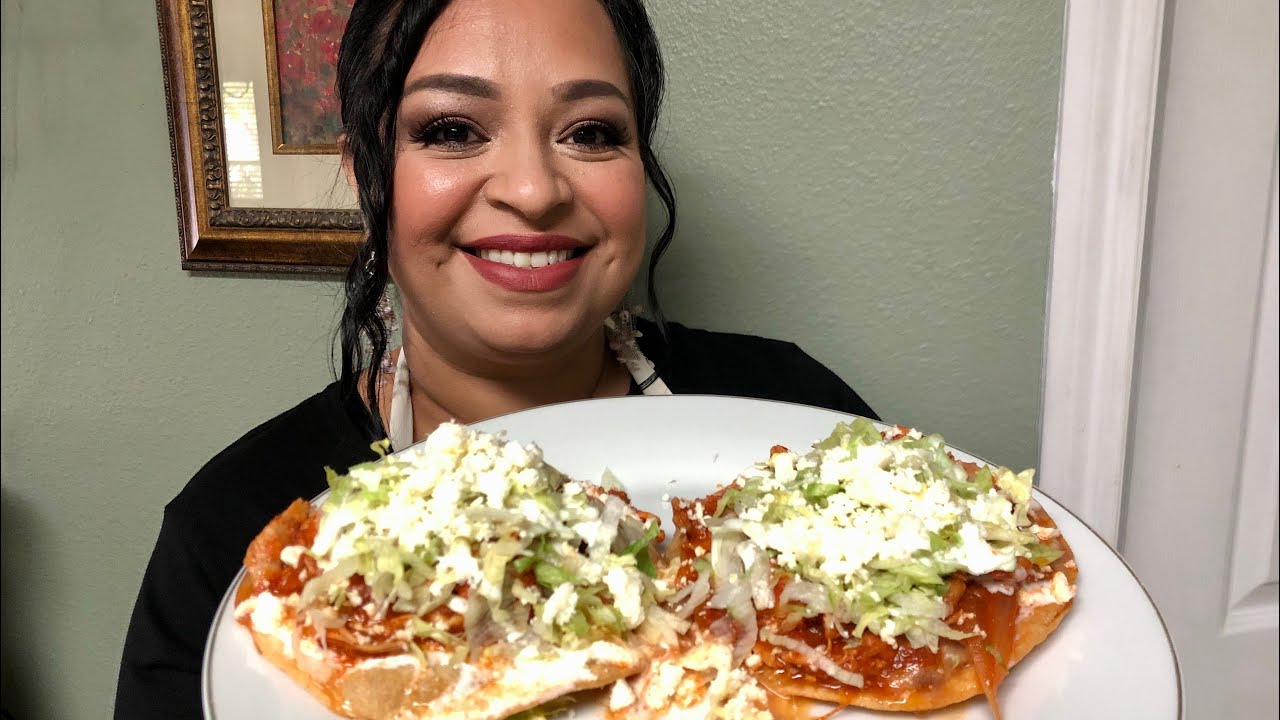 Chicken Tinga Tostadas 😋 Spicy shredded chicken in chipotle adobe salsa served on a crispy tostada!
