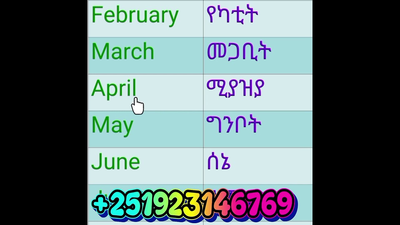 List of months in the year (በዓመት ውስጥ ያሉ የወራት ዝርዝር )