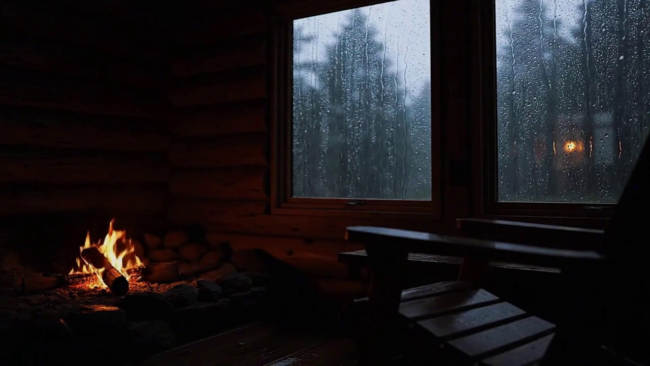 Heavy Rainstorm Sounds and Fireplace Ambience for Relaxation
