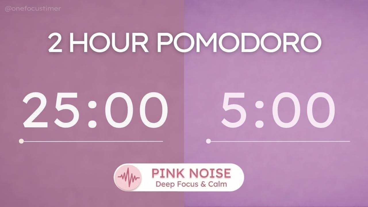 Pink Noise Pomodoro Timer 25/5 (2 Hour) | ADHD Study Focus | Dusty Rose Aesthetic