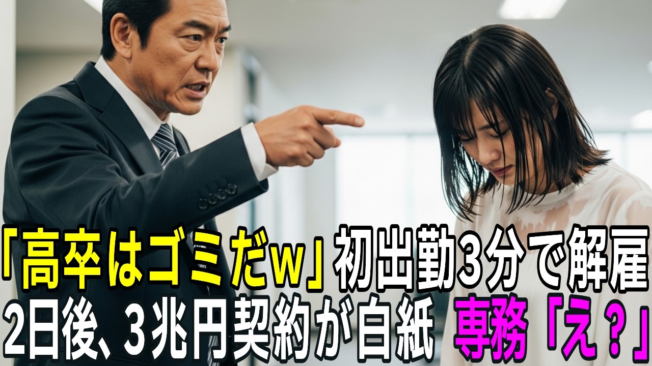 初出勤3分で解雇された高卒女性。専務「ゴミは帰れw」→2日後、3兆円契約が白紙に。専務「え？」驚愕の末路w
